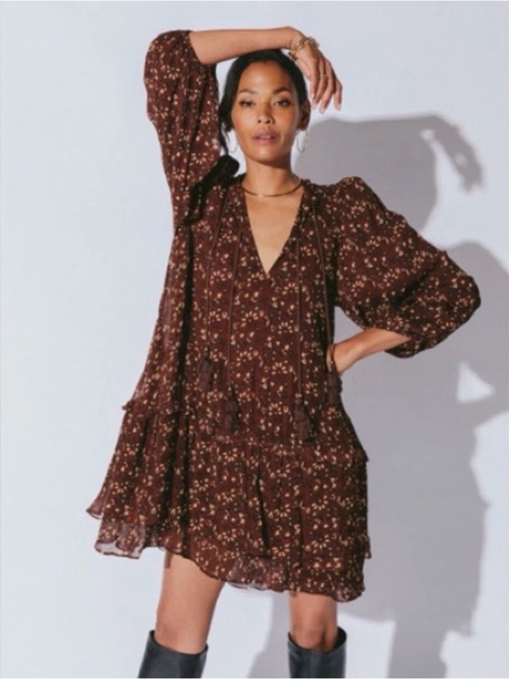 Cleobella Jaslynn Mini Ruffled Dress in Zadia Block Print Size XS